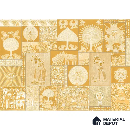 Geet Madhubani Sandstone Wallpaper Deep Yellow Color Customised Wallpaper