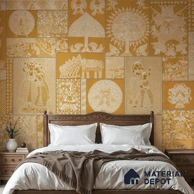 Geet Madhubani Sandstone Wallpaper Deep Yellow Color Customised Wallpaper