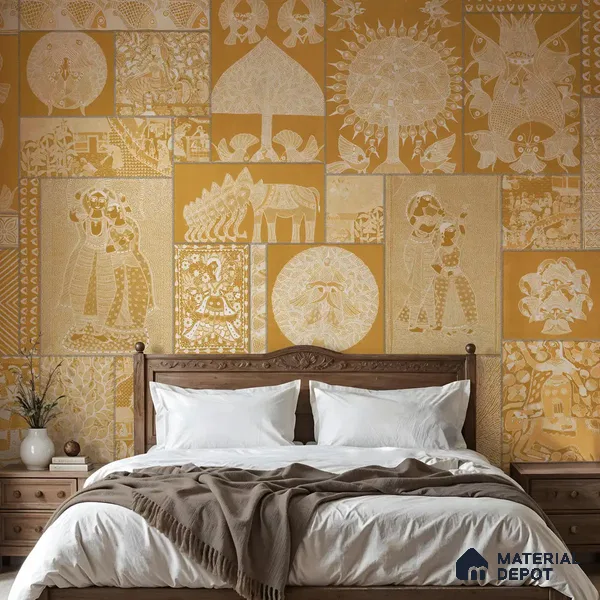 Geet Madhubani Sandstone Wallpaper Deep Yellow Color Customised Wallpaper