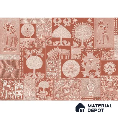 Geet Madhubani Sandstone Wallpaper, Terracotta Red (Customised Wallpaper)
