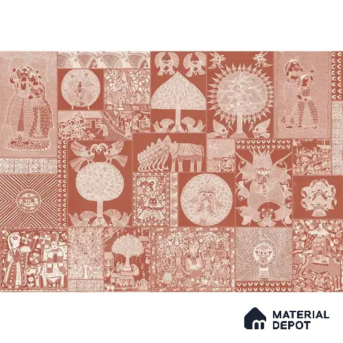Geet Madhubani Sandstone Wallpaper, Terracotta Red (Customised Wallpaper)