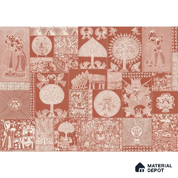 Geet Madhubani Sandstone Wallpaper, Terracotta Red (Customised Wallpaper)