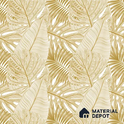 Gilded Greenery Tropical Leafy Splendor Wallpaper for Rooms Indrani Series Canvas Tropical Design (Customised Size Wallpaper )