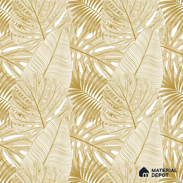 Gilded Greenery Tropical Leafy Splendor Wallpaper for Rooms Indrani Series Canvas Tropical Design (Customised Size Wallpaper )
