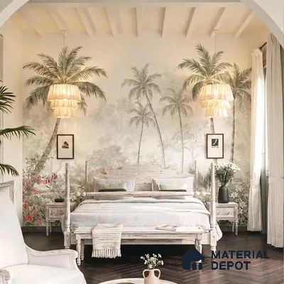 Goa Coastal Romance- Luxury Tropical Handmade Wallpaper