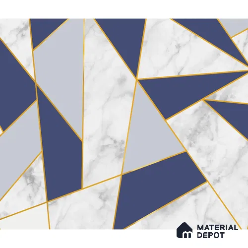 Golden Stripes With Marble Design Room Customised Blue Canvas (Customised Wallpaper)