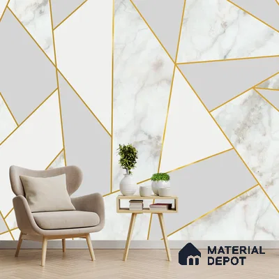 701212 - Golden Stripes With Marble Design Room Wallpaper, Customised Indrani Series Canvas Marble Design (Customised Size Wallpaper )