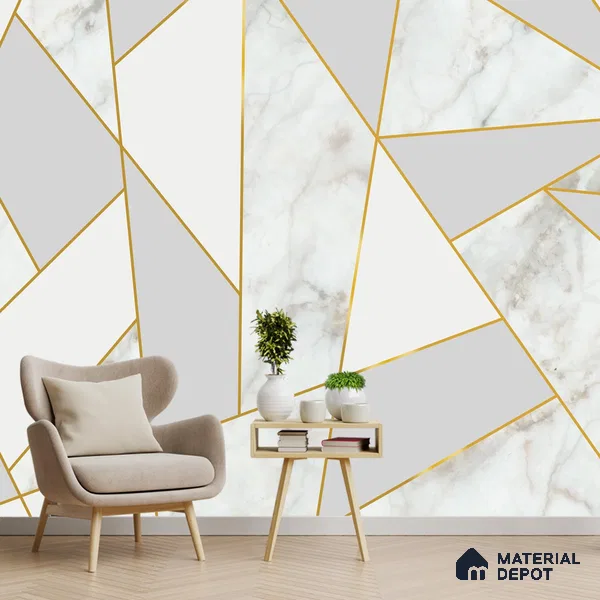 701212 - Golden Stripes With Marble Design Room Wallpaper, Customised Indrani Series Canvas Marble Design (Customised Size Wallpaper )