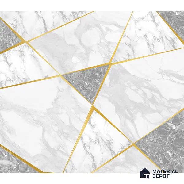 Golden Strips with Natural Marble Wall Wallpaper, Customised Indrani Series Soft Feel Marble Design (Customised Size Wallpaper )