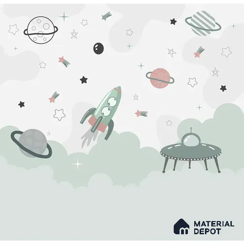 Green and Pink Space Theme Children Handmade Wallpaper (Customized Wallpaper)