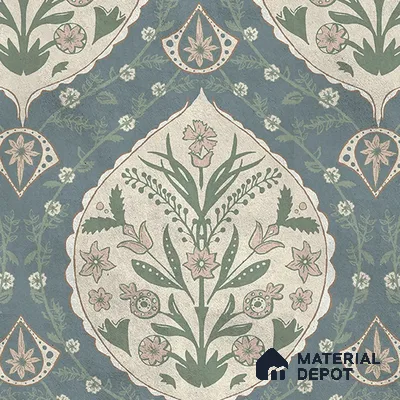 Gulmohar Indian 10 Meter x 19.68 Inches Canvas Wallpaper Roll in Dusty Blue Color