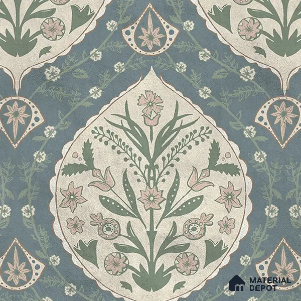 Gulmohar Indian 10 Meter x 19.68 Inches Canvas Wallpaper Roll in Dusty Blue Color