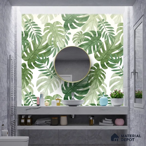 Hand Painted Look Tropical Leaves Wallpaper for Rooms Indrani Series Soft Feel Tropical Design (Customised Size Wallpaper )