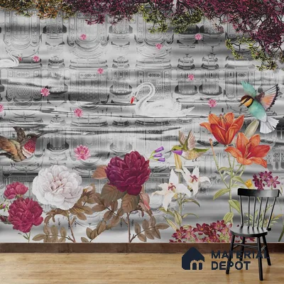 Hawa Mahal Jaipur Inspired India Wall Mural Indrani Series Soft Feel Florals Design (Customised Size Wallpaper )