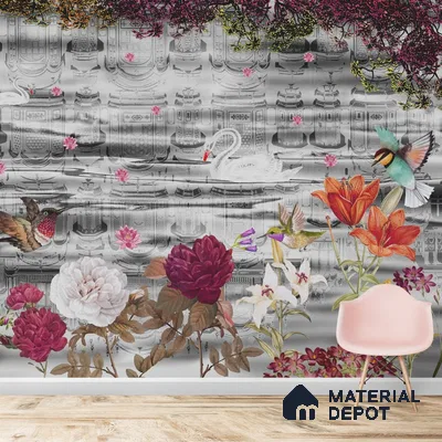 Hawa Mahal Jaipur Inspired India Wall Mural Indrani Series Soft Feel Florals Design (Customised Size Wallpaper )