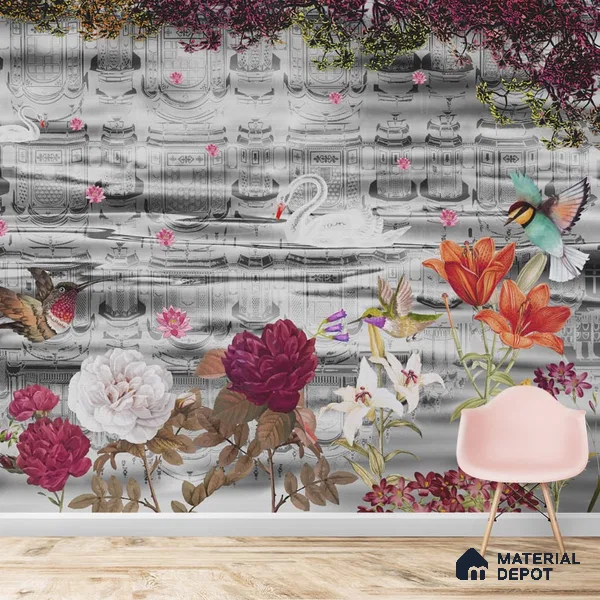 Hawa Mahal Jaipur Inspired India Wall Mural Indrani Series Soft Feel Florals Design (Customised Size Wallpaper )