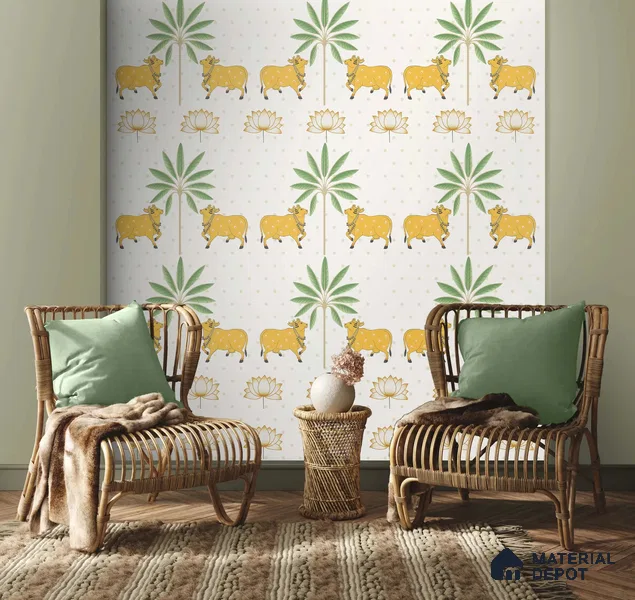 Heritage Pichwai Wallpaper for Rooms, Customised Sukoon Series Handmade Patterned Design (Customised Size Wallpaper)