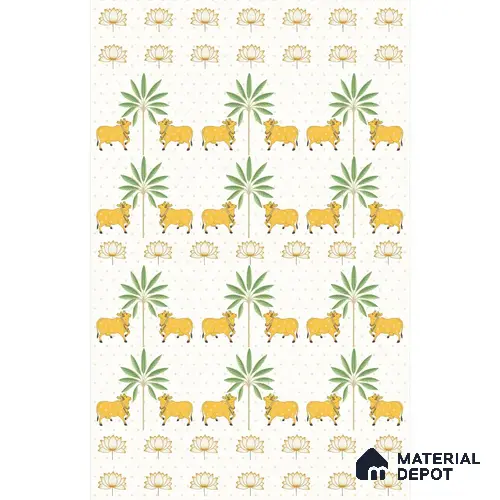 Heritage Pichwai Wallpaper for Rooms, Customised Sukoon Series Canvas Patterned Design (Customised Size Wallpaper)