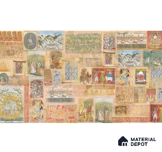 Hindustan, Indian Folk Art Inspired Montage Wallpaper, Customised Sukoon Series Handmade Patterned Design (Customised Size Wallpaper)