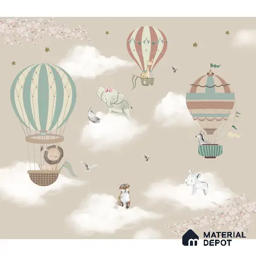 Hot Air Balloons with Animals Wallpaper for Kids Room Walls, Kids Wall Designs Sparkla N Shine Series Soft Feel Entertainment Design (Customised Size Wallpaper)
