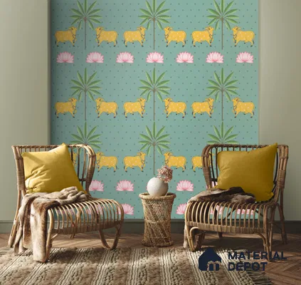 Indian Pichwai Green Wallpaper for Rooms, Customised Sukoon Series Soft Feel Patterned Design (Customised Size Wallpaper)