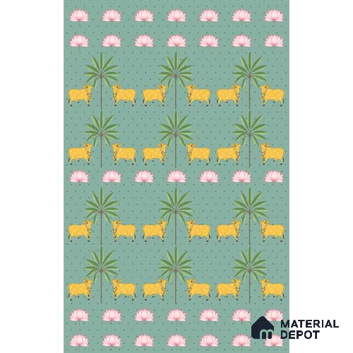 Indian Pichwai Green Wallpaper for Rooms, Customised Sukoon Series Handmade Patterned Design (Customised Size Wallpaper)