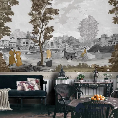 It’s a French Life, Old Painting Inspired Wallpaper, Customised Sukoon Series Canvas Patterned Design (Customised Size Wallpaper)