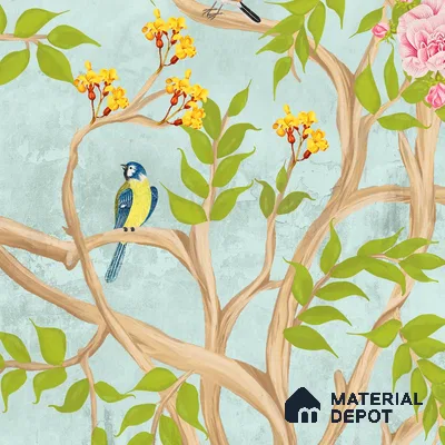 Jannat: Chinoiserie Floral Theme Wallpaper Sukoon Series Handmade Chinoserie Design (Customised Size Wallpaper)