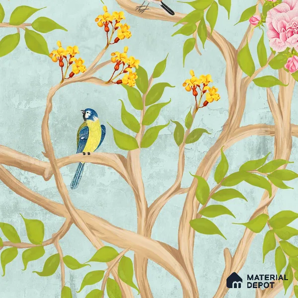 Jannat: Chinoiserie Floral Theme Wallpaper Sukoon Series Handmade Chinoserie Design (Customised Size Wallpaper)