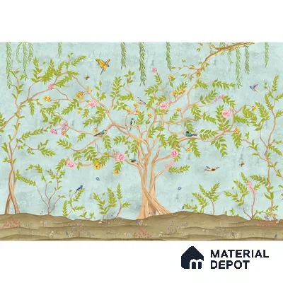 Jannat: Chinoiserie Floral Theme Wallpaper Sukoon Series Handmade Chinoserie Design (Customised Size Wallpaper)