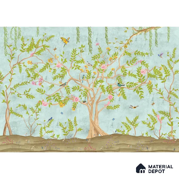 Jannat: Chinoiserie Floral Theme Wallpaper Sukoon Series Handmade Chinoserie Design (Customised Size Wallpaper)