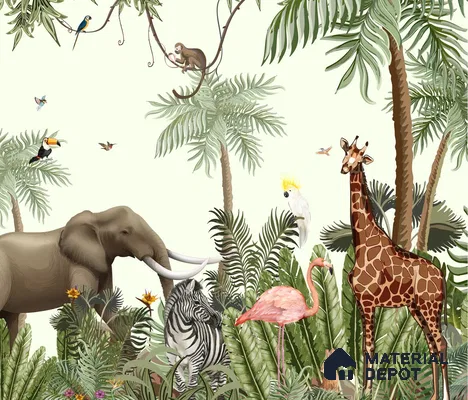 Jungle Theme Animals Wallpaper for Kids Room Walls, Customised Sparkla N Shine Series Canvas Entertainment Design (Customised Size Wallpaper)