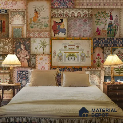 H902212 Kahani, Indian Art Theme Wallpaper, Customised Sukoon Series Canvas Abstract Design (Customised Size Wallpaper)