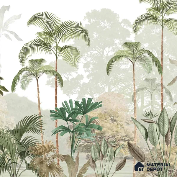Kaira, Nature Theme Tropical Sandstone Wallpaper for Rooms, Green
