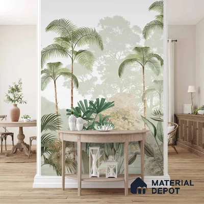 Kaira, Nature Theme Tropical Sandstone Wallpaper for Rooms, Green