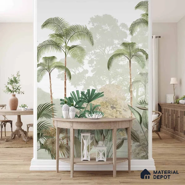 Kaira, Nature Theme Tropical Sandstone Wallpaper for Rooms, Green