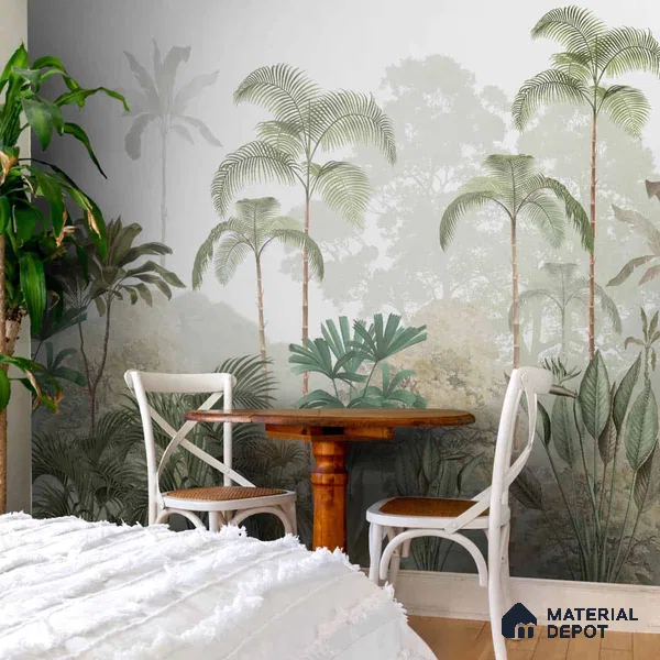 Kaira, Nature Theme Tropical Sandstone Wallpaper for Rooms, Green