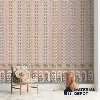 Kala Heritage Elegance: Intricate Indian Temple Art Wallpaper in Pink and Yellow Soft Feel (Customised Wallpaper)