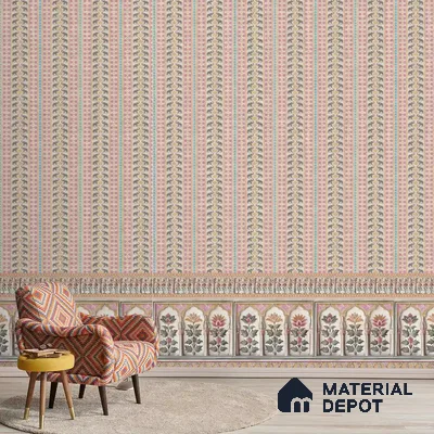 Kala Heritage Elegance: Intricate Indian Temple Art Wallpaper in Pink and Yellow Soft Feel (Customised Wallpaper)
