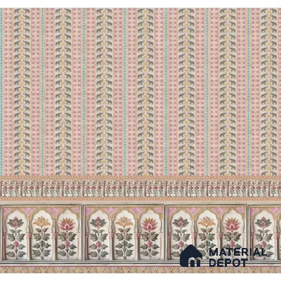Kala Heritage Elegance: Intricate Indian Temple Art Wallpaper in Pink and Yellow Soft Feel (Customised Wallpaper)