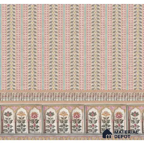 Kala Heritage Elegance: Intricate Indian Temple Art Wallpaper in Pink and Yellow Soft Feel (Customised Wallpaper)