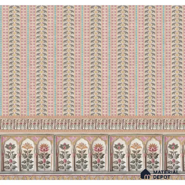Kala Heritage Elegance: Intricate Indian Temple Art Wallpaper in Pink and Yellow Soft Feel (Customised Wallpaper)