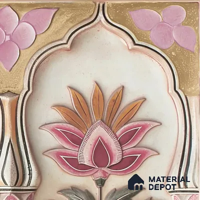 Kala Heritage Elegance: Intricate Indian Temple Art Wallpaper in Pink and Yellow Soft Feel (Customised Wallpaper)