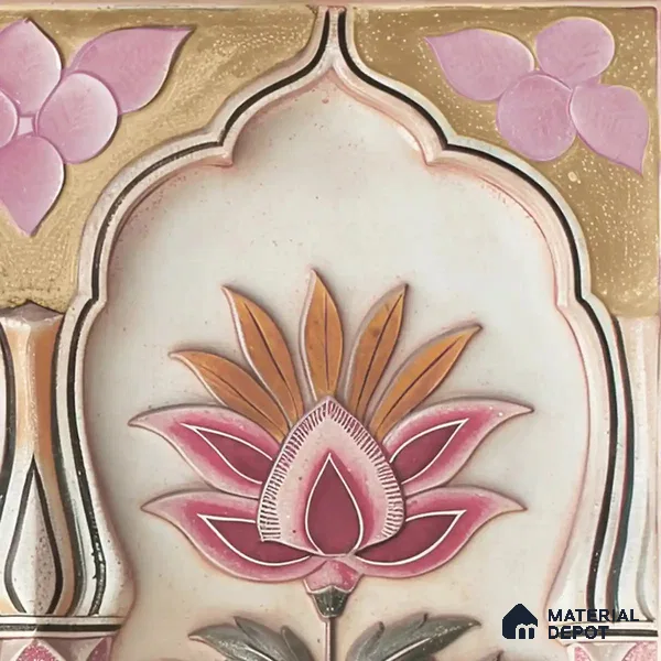 Kala Heritage Elegance: Intricate Indian Temple Art Wallpaper in Pink and Yellow Soft Feel (Customised Wallpaper)