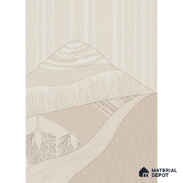 Katha Abstract Landscape Handmade Wallpaper in Indian Kantha Pattern