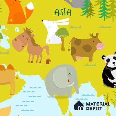 Kids World Map Animals Canvas Wallpaper