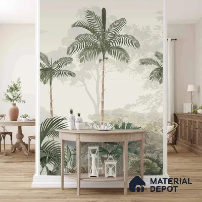 Kovalam Paradise, Palms Wallpaper for Rooms, Green, Customised Sukoon Series Canvas Nature Design (Customised Size Wallpaper)