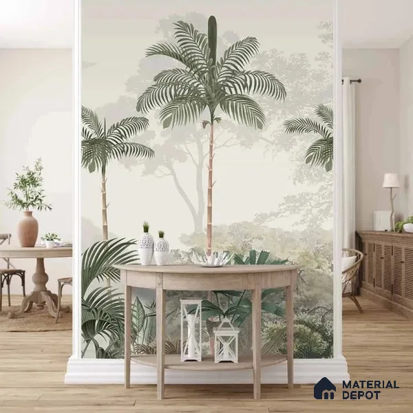 Kovalam Paradise, Palms Wallpaper for Rooms, Green, Customised Sukoon Series Canvas Nature Design (Customised Size Wallpaper)