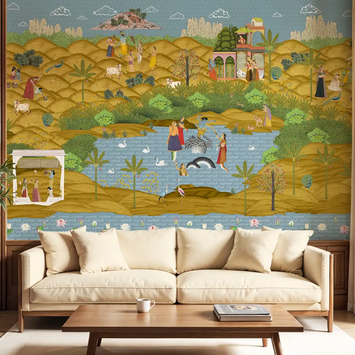 Krishna Leela Customized Wallpaper Sandstone(Super Luxury)