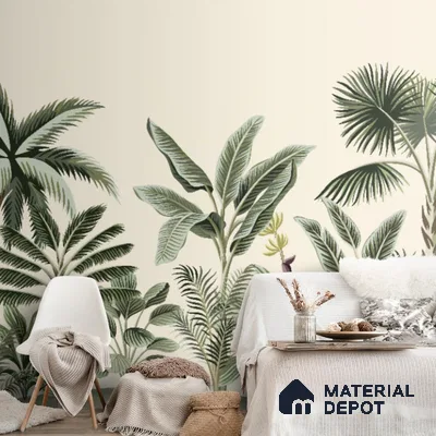 701912 - Light Green Trees in Tropical Room Wallpaper Indrani Series Canvas Tropical Design (Customised Size Wallpaper )